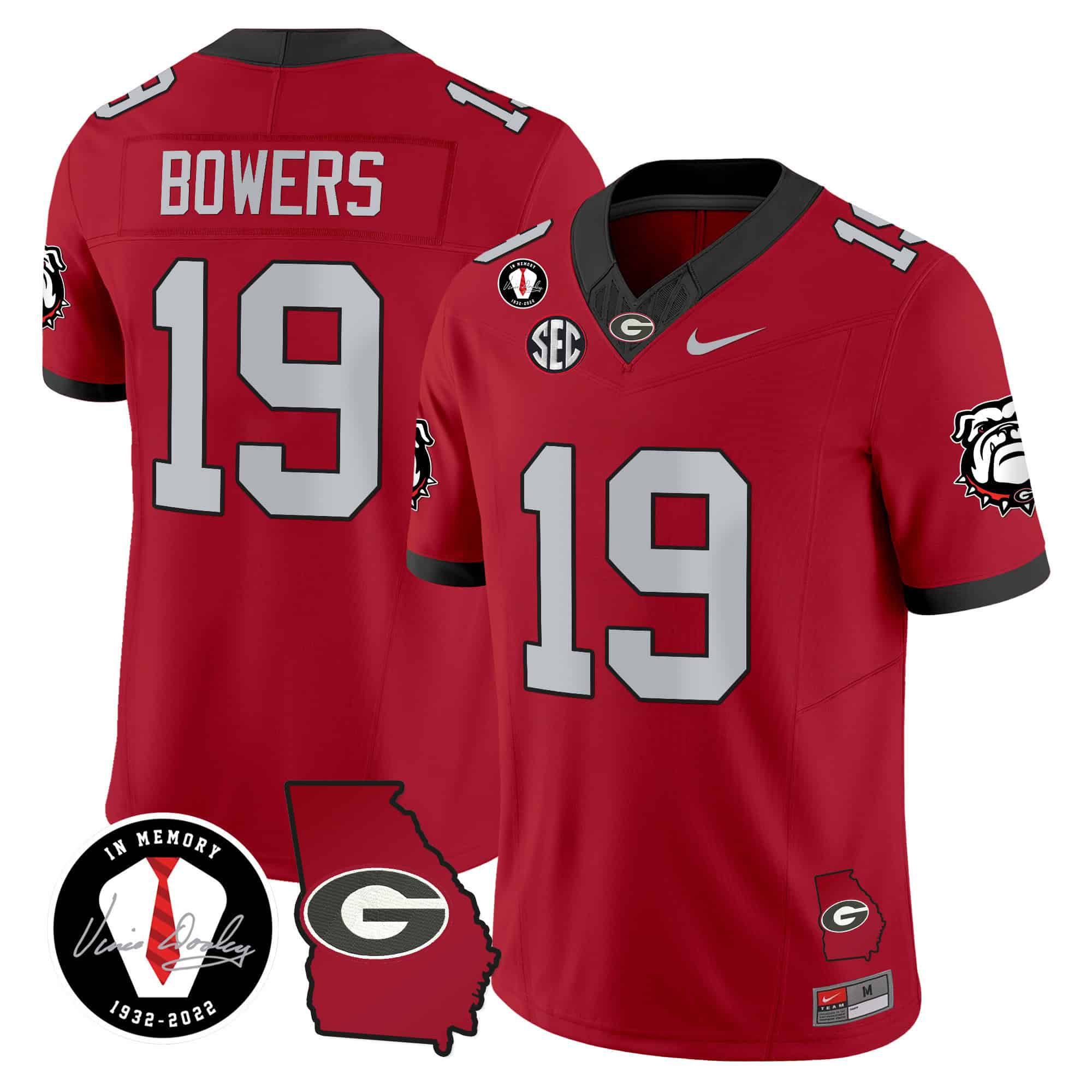 Men Georgia Bulldogs #19 Bowers Red 2024 Nike Vapor NCAA Jersey